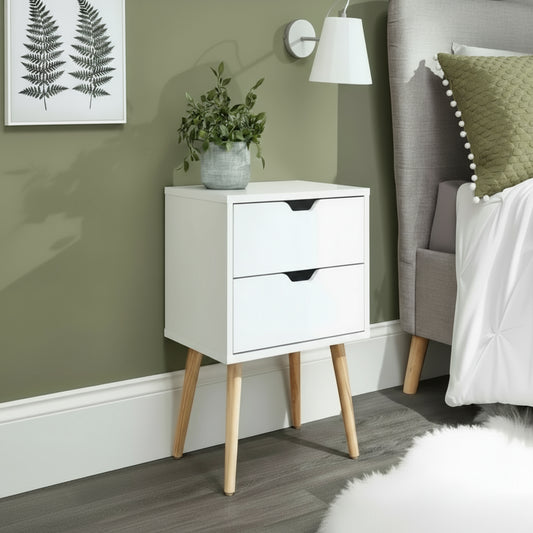 Slanted Legs Double Drawer Bedside Table