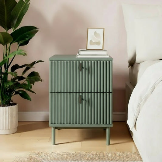 Fluted Double Drawer Bedside Table