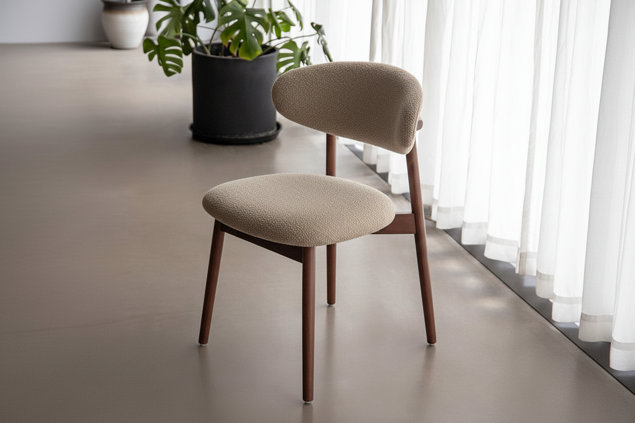 Contemporary Scandinavian Boucle solid Wood Dining Chair