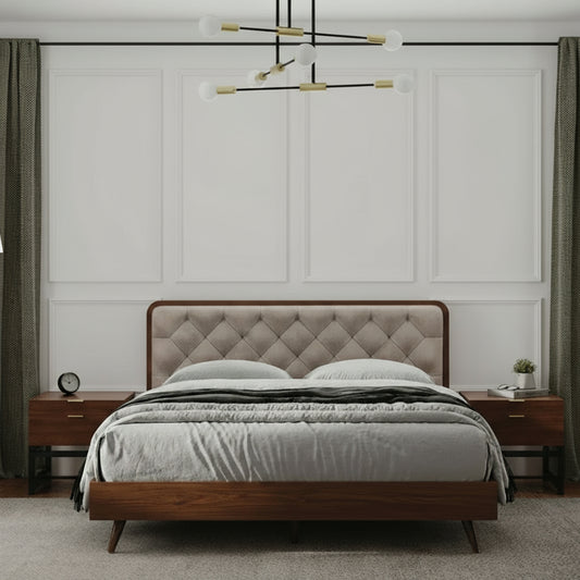 Irha's Solid Wood Mid Century Chesterfield Bed set