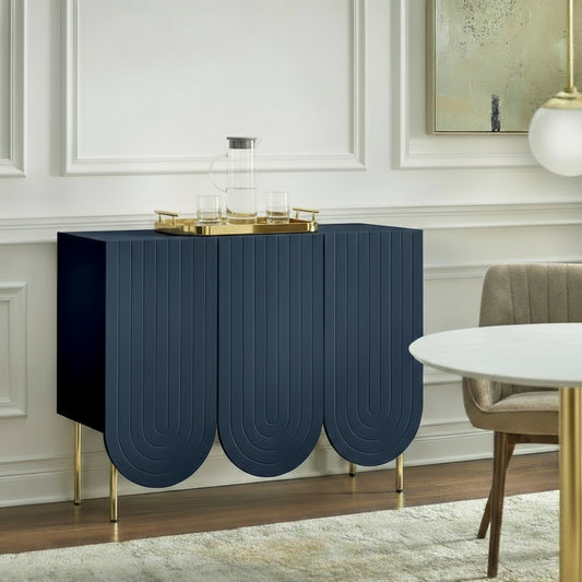 Corrugated grooved and curved 3-Doors Mid-Century Sideboard