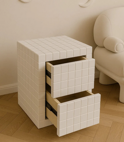 White Checkered Side Table