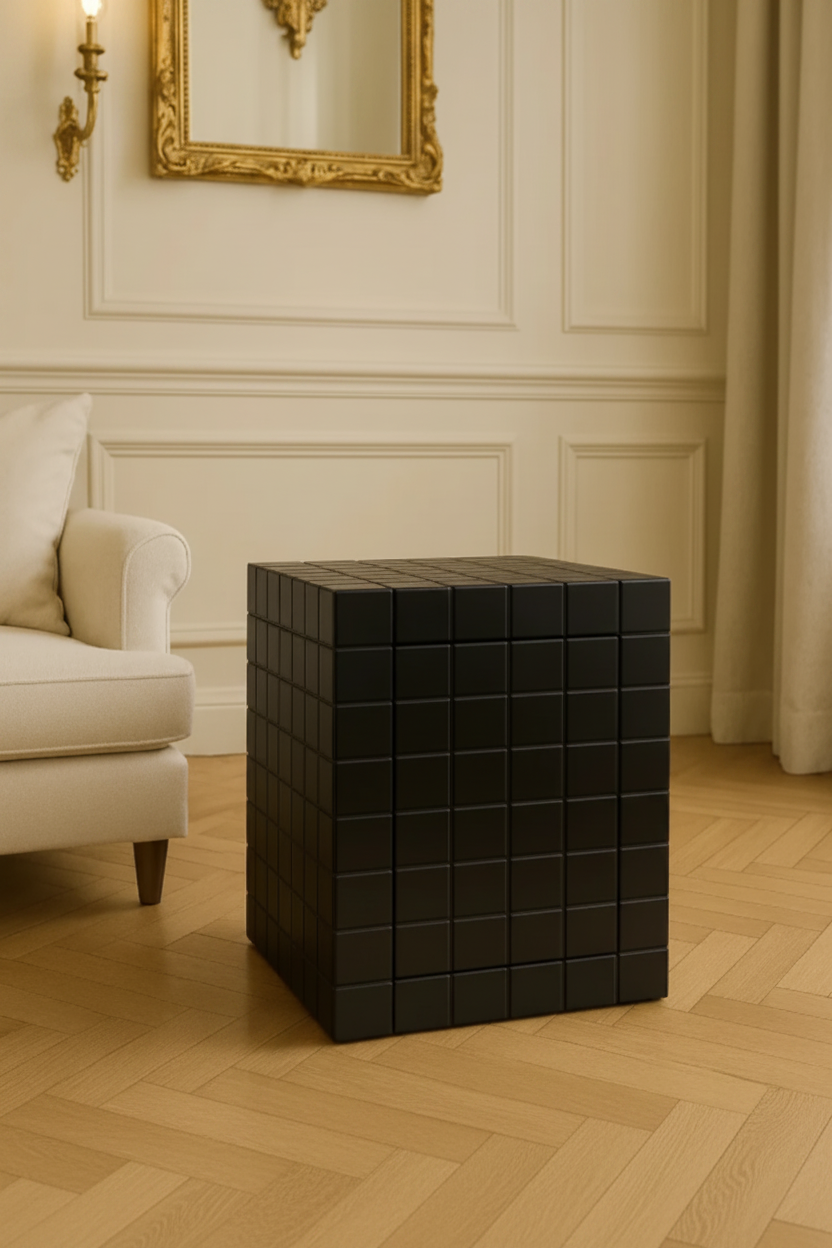 White Checkered Side Table