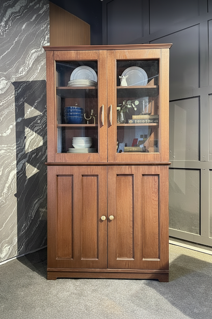 Vintage Oak Display Cabinet with Glass Doors