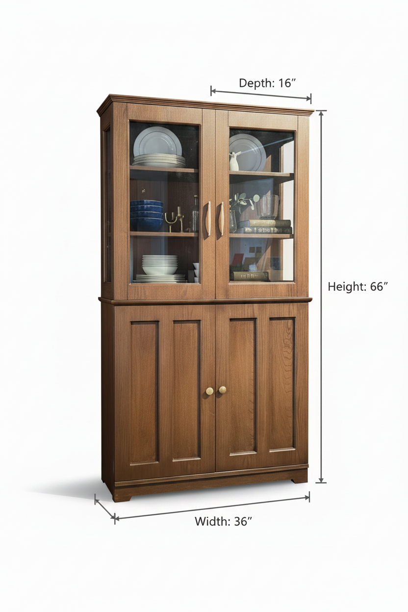 Vintage Oak Display Cabinet with Glass Doors