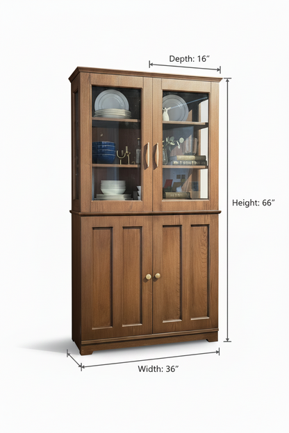 Vintage Oak Display Cabinet with Glass Doors