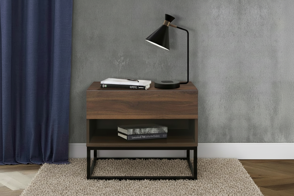 Basic Nightstand with Drawer & Open Shelf