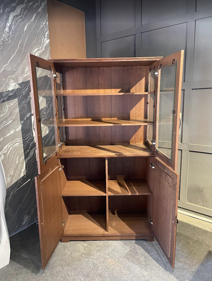 Vintage Oak Display Cabinet with Glass Doors
