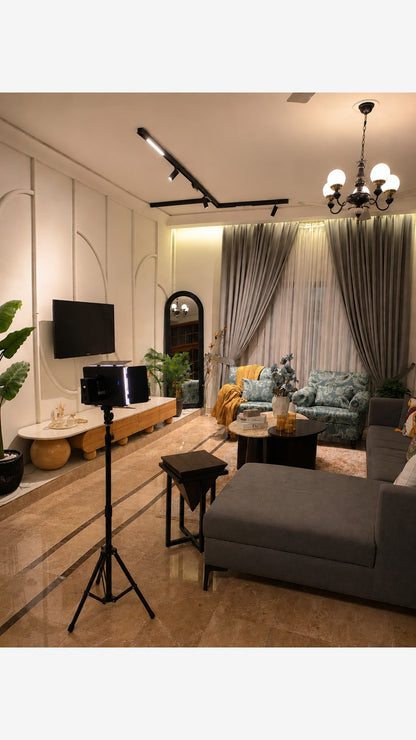 Sculpt TV Console – Marble top with Wooden Orbs